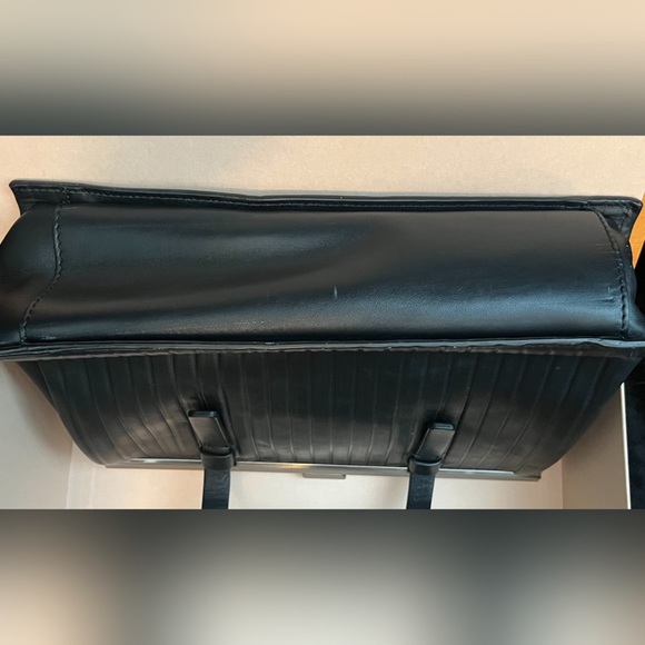 Lia Numa Purse Italian Leather Black Satchel Handles Clasp Handbag Striped - Picture 6 of 7